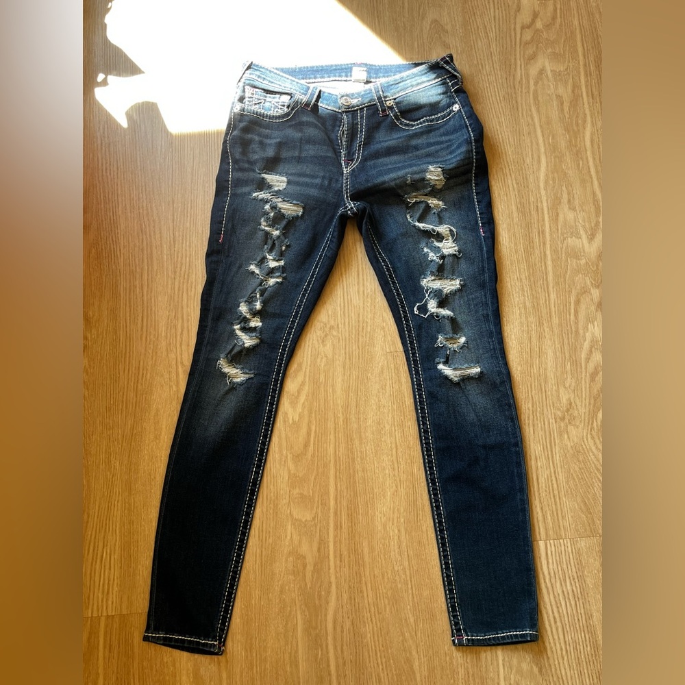 TRUE RELIGION Distressed Blue Jeans for Women